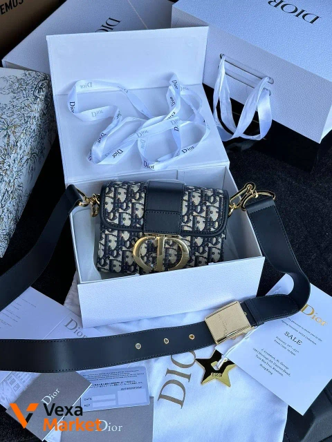 Christian Dior 30 Montaigne Bag Blue/Beige Текстиль/Шкіра