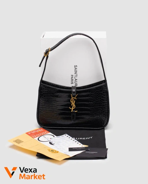 Saint Laurent Hobo Le 5 A 7 Crocodile-Embossed Shiny Leather Bag