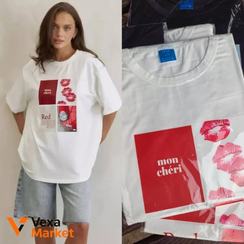 Футболка жіноча "mon chéri" в стилі streetwear, чорна/біла