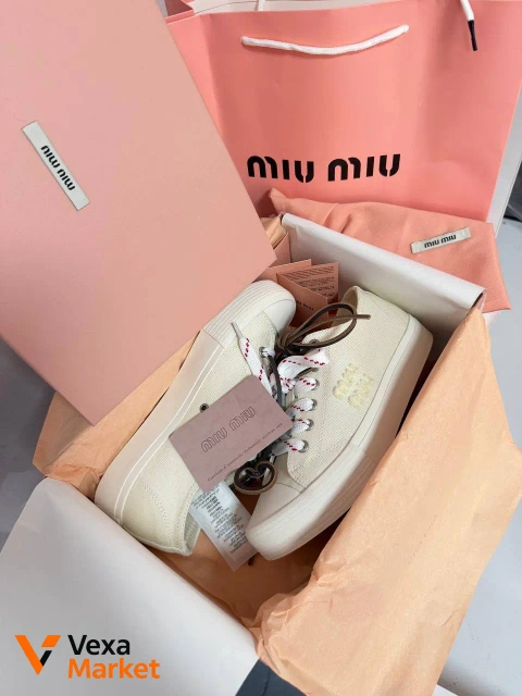 Miu Miu Washed Denim Light Cream Женские кроссовки