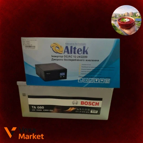 Комплект ДБЖ Altek + акумулятор Bosch TA 080 (12V, 210Ah) для котла та побутових приладів