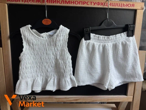 Білий літній костюм-жатка для дівчинки 2/3р (92-98см)