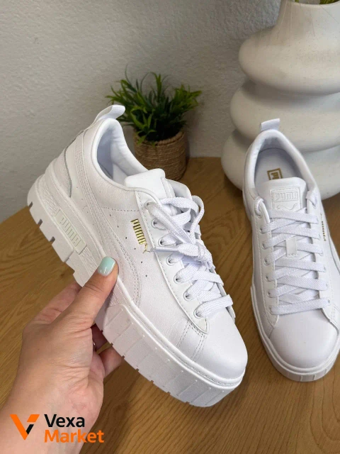 Кросівки Puma на платформі натуральна шкіра білі