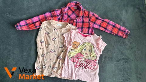Набір одягу для дівчинки: футболка Barbie, сорочка в клітинку, лонгслів