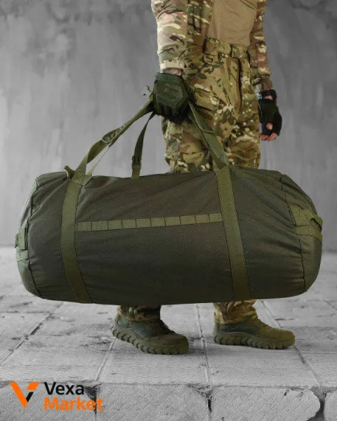 Баул-рюкзак 120 л олива/чорний, матеріал Cordura, фурнітура поліамід