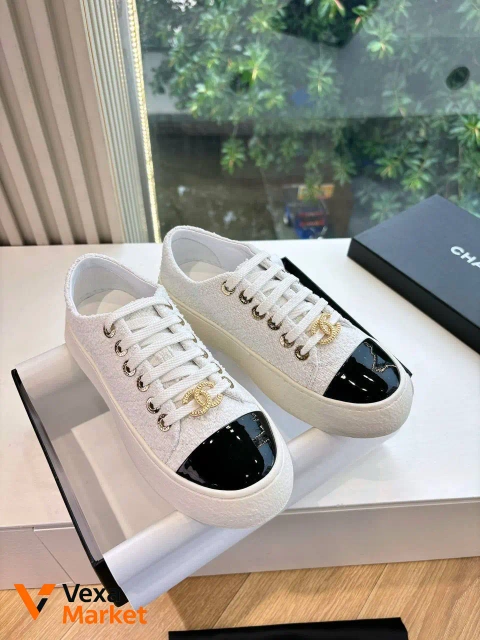 Кеди Chanel білі з чорним носком, розмір 41