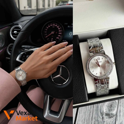 Жіночий годинник Guess сріблястий з камінцями