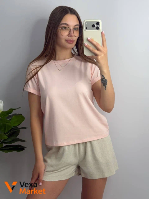 Жіноча базова футболка рожевий персик, 100% котон