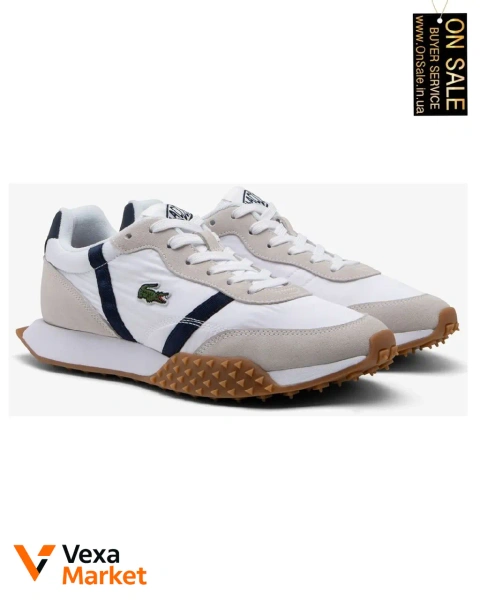 Чоловічі кросівки Lacoste білі з темно-синіми смужками