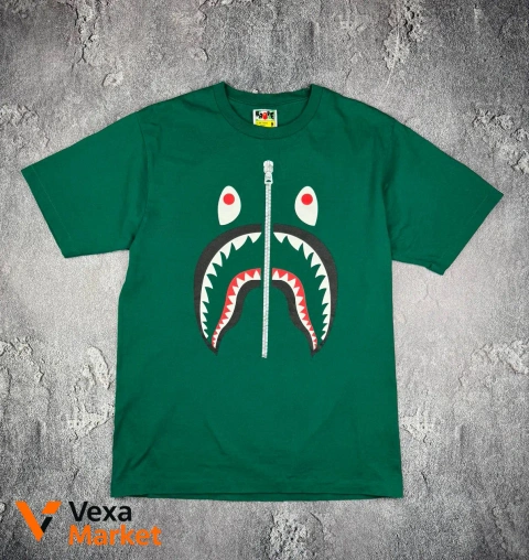 Bape T-Shirt Green Shark Face Print
