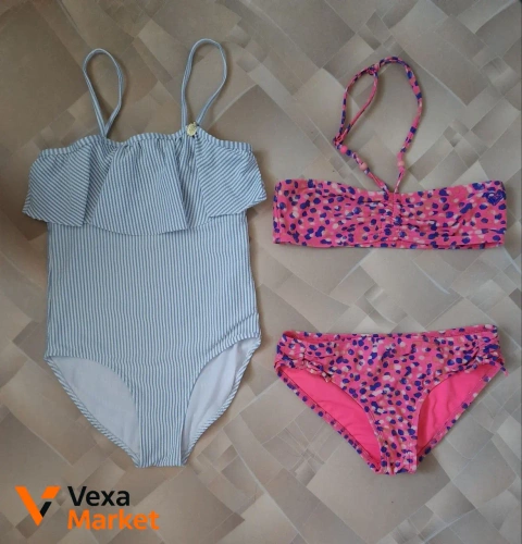 Купальники для девочки H&M (полосатый) и розовый (9-10 лет, рост 134-140 см)