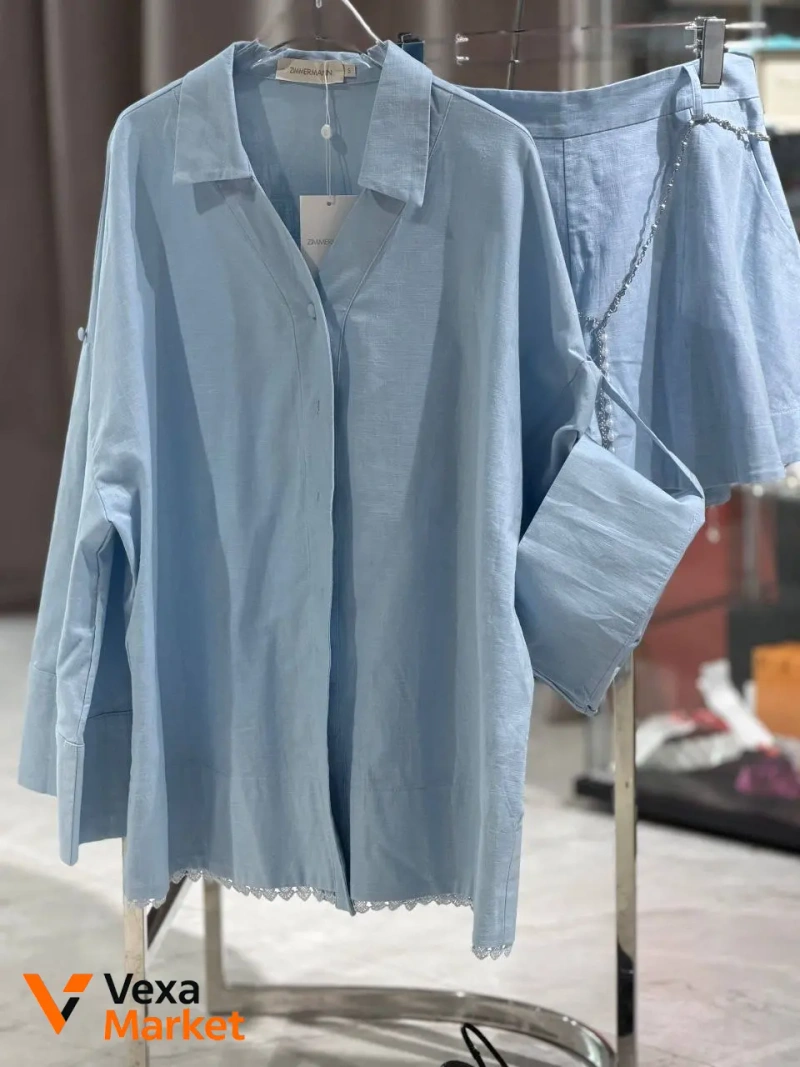 Костюм Zimmermann блакитний блузон, шорти + пояс-ланцюжок — фото 3