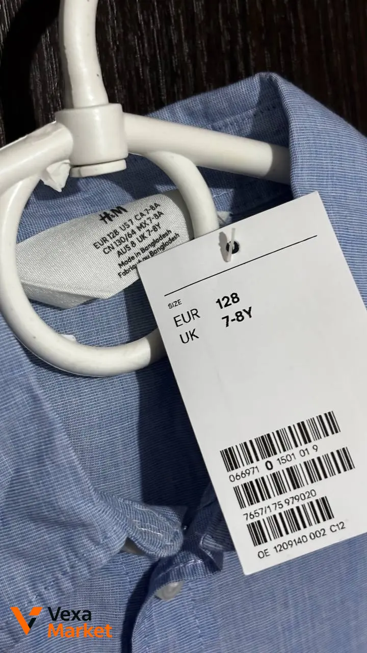 Дитяча сорочка H&M блакитна, розмір 128 (7-8 років), 100% бавовна — фото 3