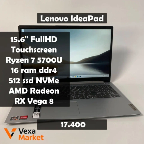 Ноутбук Lenovo IdeaPad 1 15ACL7, AMD Ryzen 7 5700U, 16GB RAM, 512GB SSD, 15.6" FullHD Touchscreen
