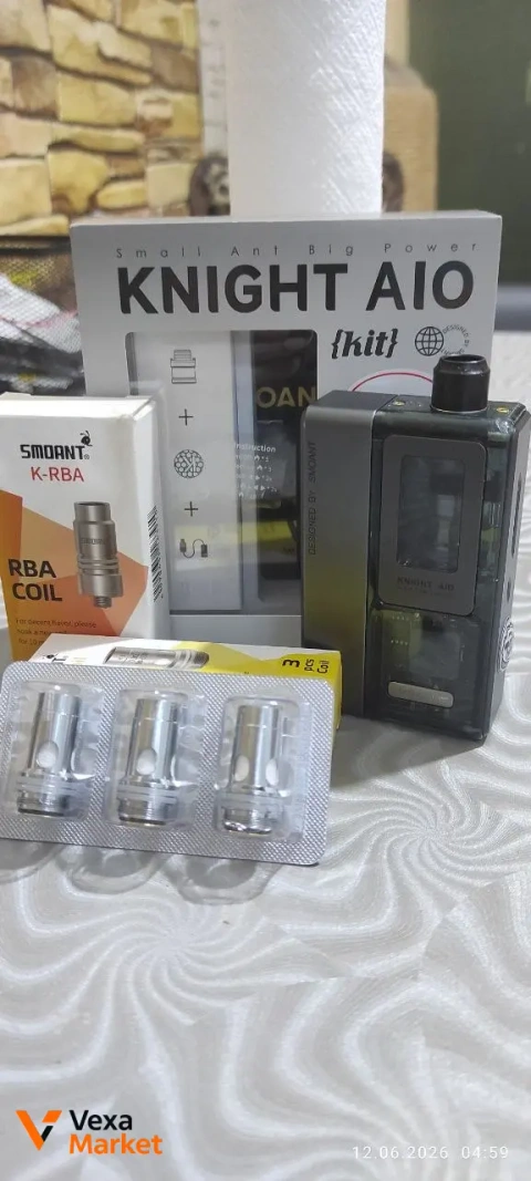 Smoant Knight AIO Kit Titanium Gray + RDA база + 3 испарителя