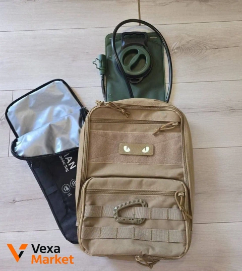 Тактичний рюкзак HIKEMAN 15л/25л MOLLE з термосумкою та гідратором 2л/3л, Койот