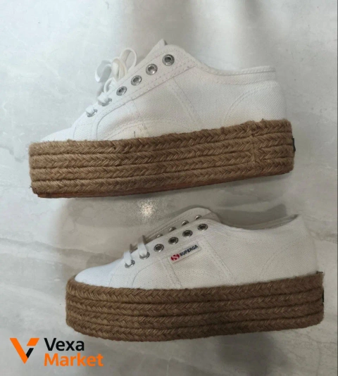 Superga Espadrilles White Canvas Platform Shoes