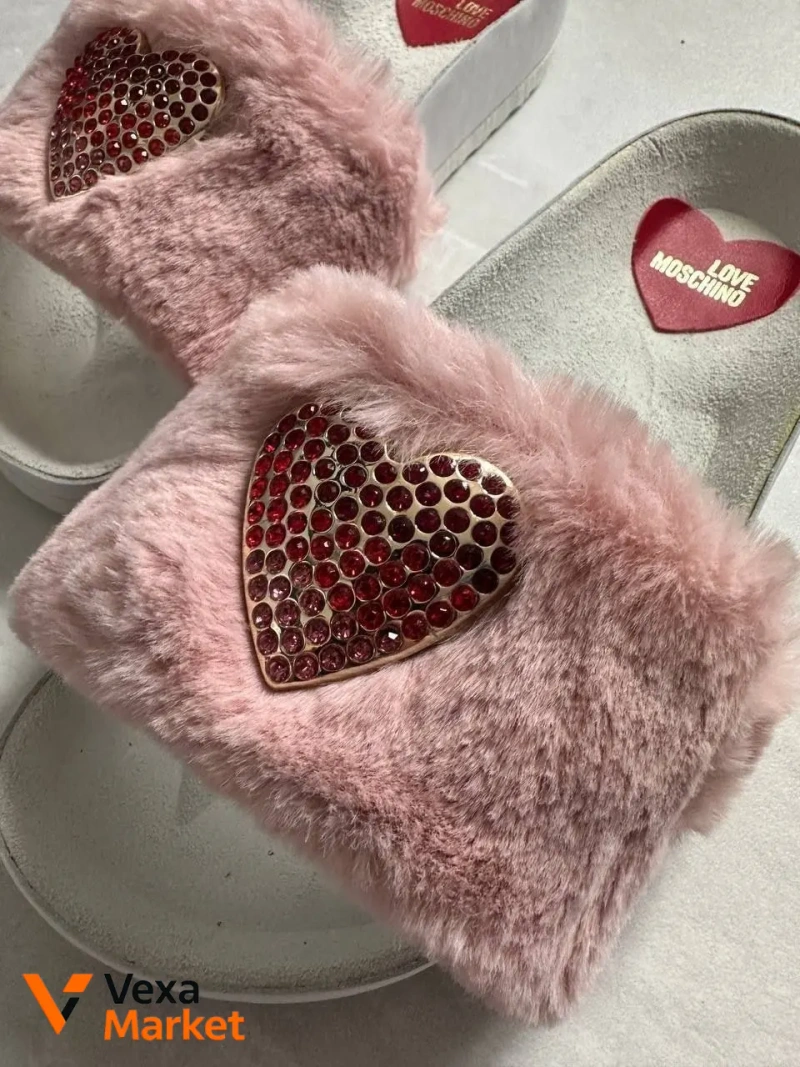 Love Moschino шлепанцы женские розовые с сердцем — фото 2