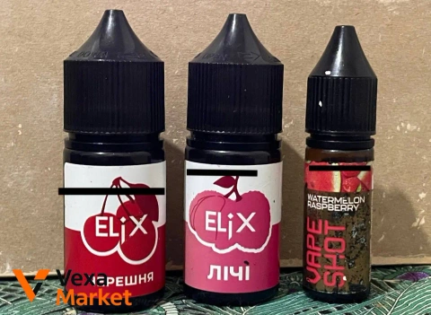 Жидкости для вейпа ELIX (Черешня, Личи) и VAPE SHOT (Watermelon Raspberry)