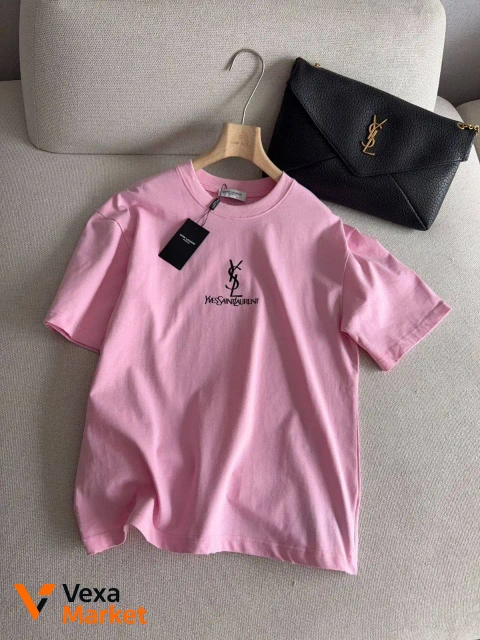 Футболка YSL Saint Laurent розовая унисекс