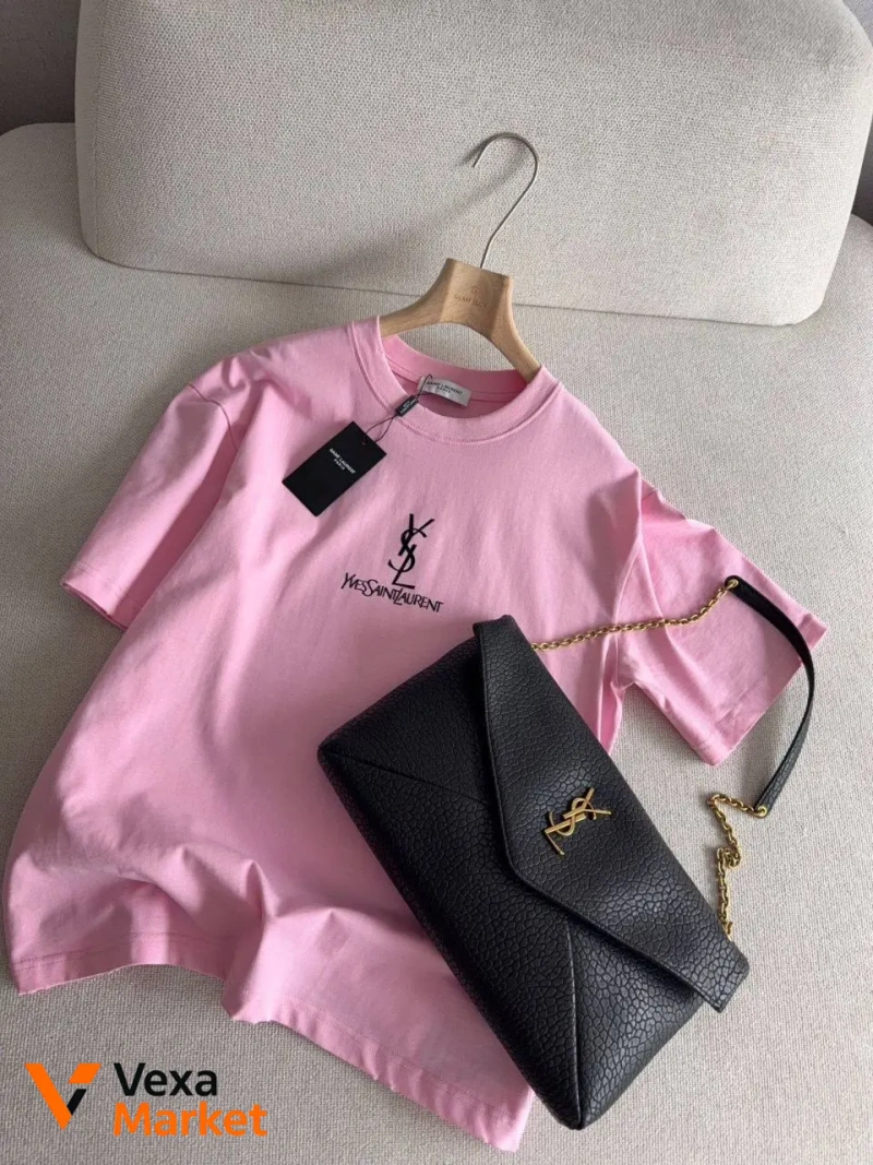 Футболка YSL Saint Laurent розовая унисекс — фото 3
