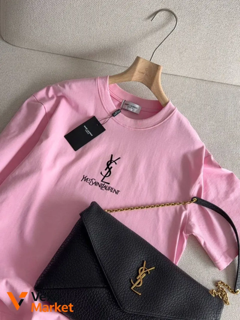 Футболка YSL Saint Laurent розовая унисекс — фото 4