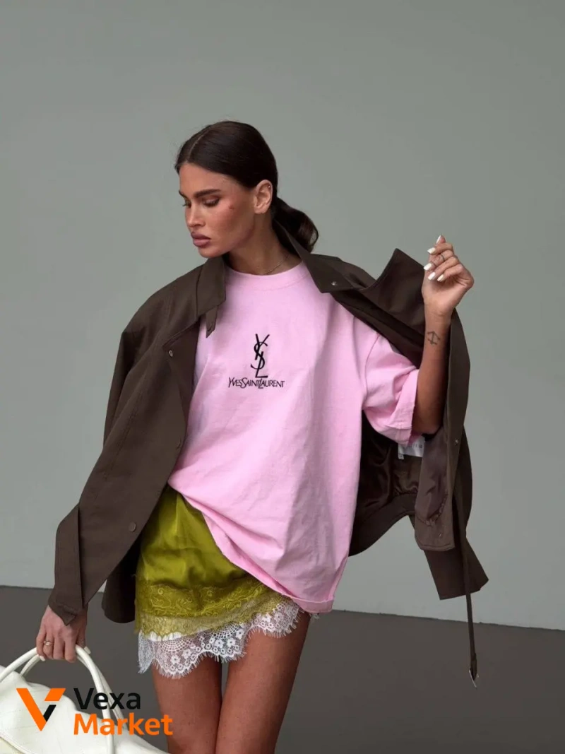 Футболка YSL Saint Laurent розовая унисекс — фото 5