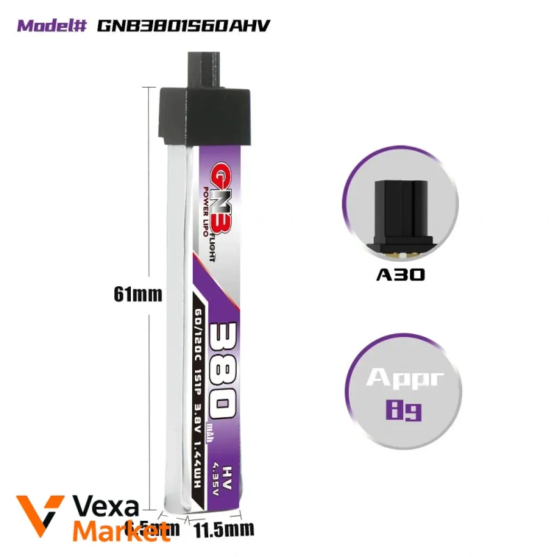 GNB 1s 550mah 3.8V A30 BT2.0 LiPo аккумулятор — фото 2