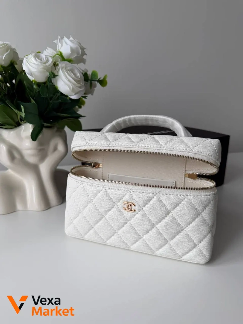 Chanel Classic White Grainy Leather Vanity Case 19.5 x 12 x 5 cm — фото 8