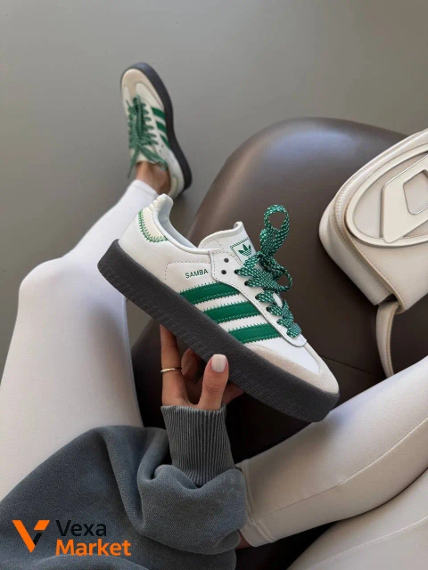 Adidas Samba Platform White / Green premium шкіра розміри 36-41