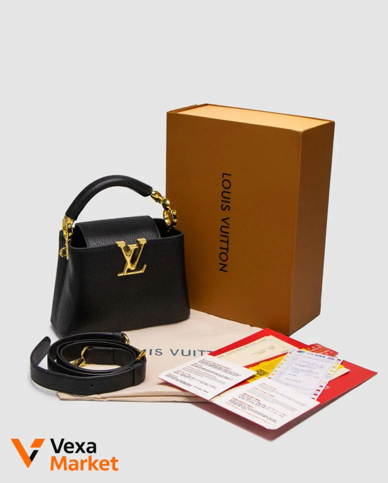 Louis Vuitton Capucines Mini Black/Gold Шкіра — фото 2