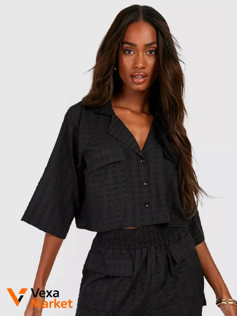 Boohoo Текстурна чорна кроп-сорочка UK 14 / 48-50