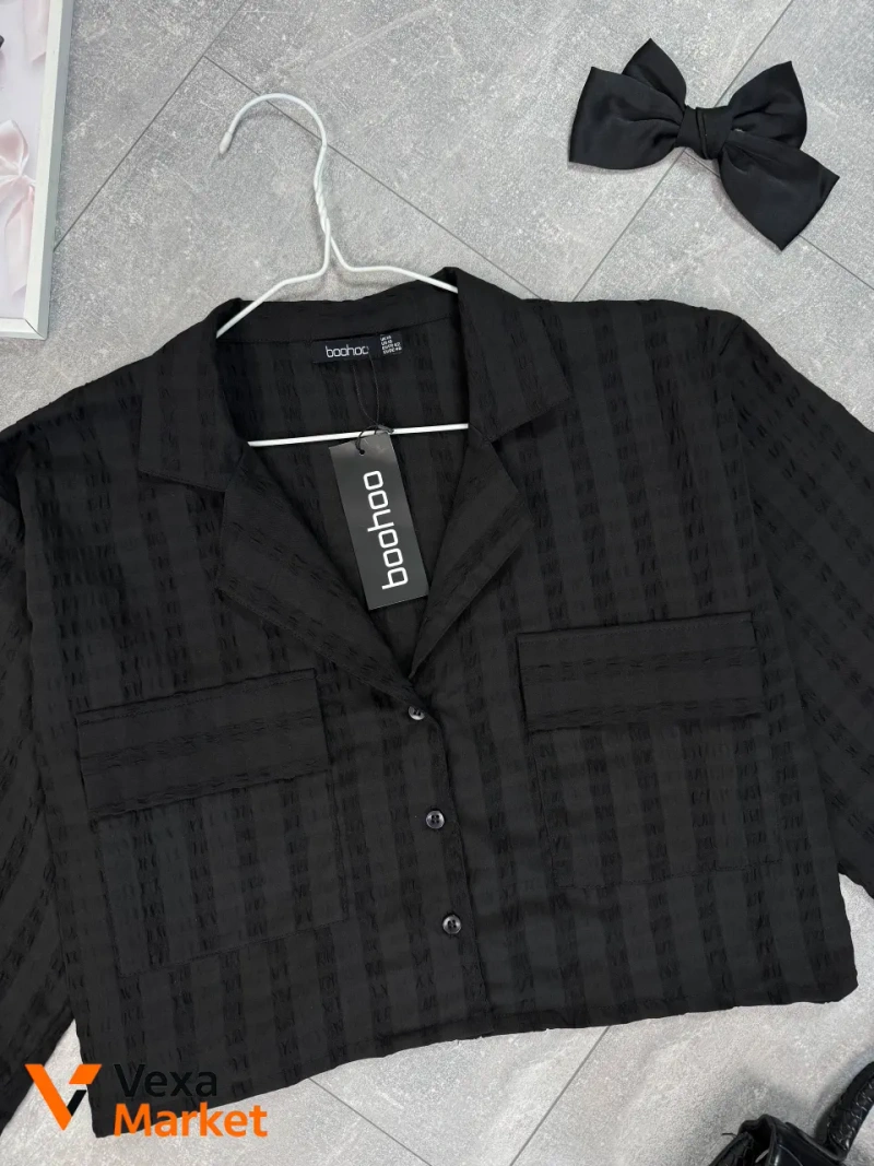 Boohoo Текстурна чорна кроп-сорочка UK 14 / 48-50 — фото 5