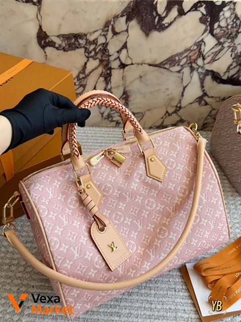 Louis Vuitton Speedy сумка шкіра/текстиль рожева 30х20х15 см