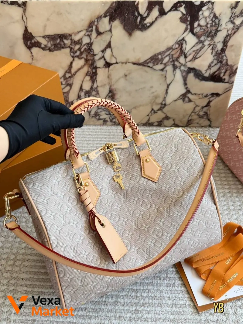 Louis Vuitton Speedy сумка шкіра/текстиль рожева 30х20х15 см — фото 2