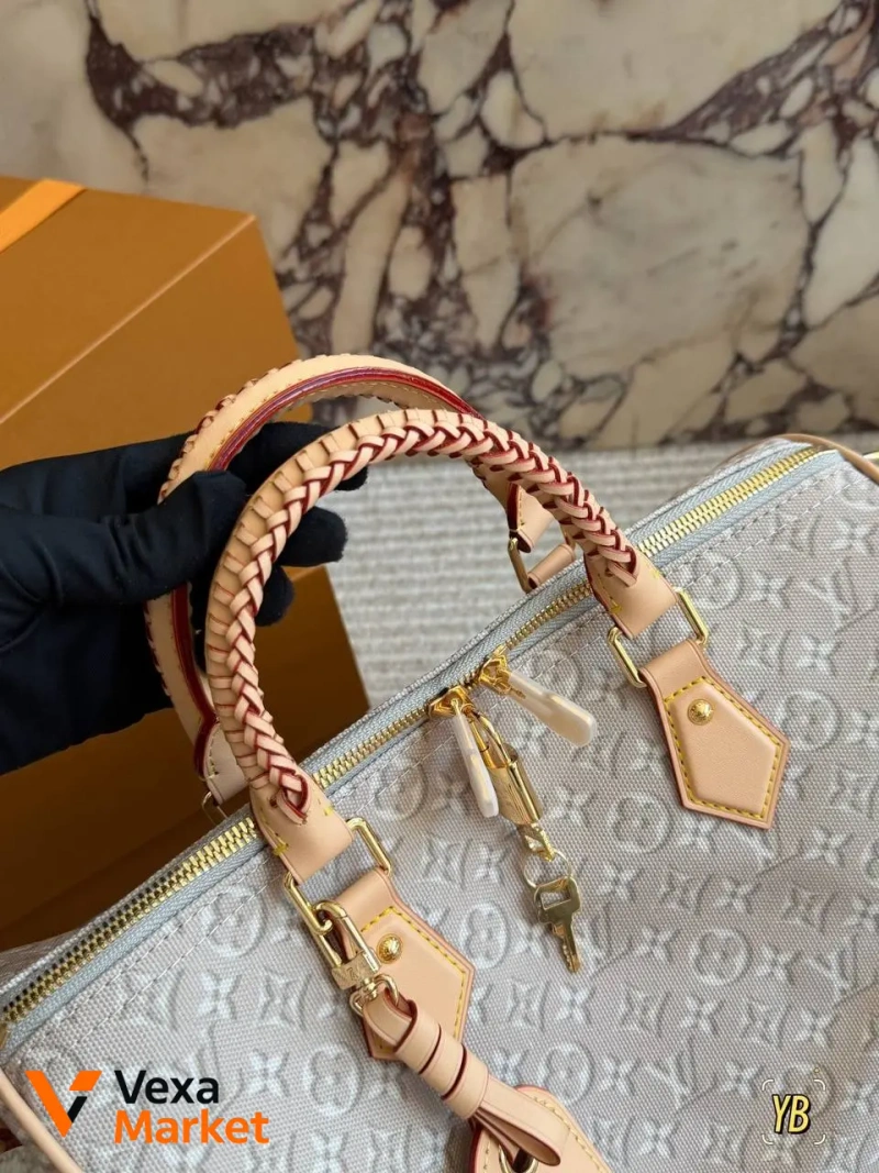 Louis Vuitton Speedy сумка шкіра/текстиль рожева 30х20х15 см — фото 3