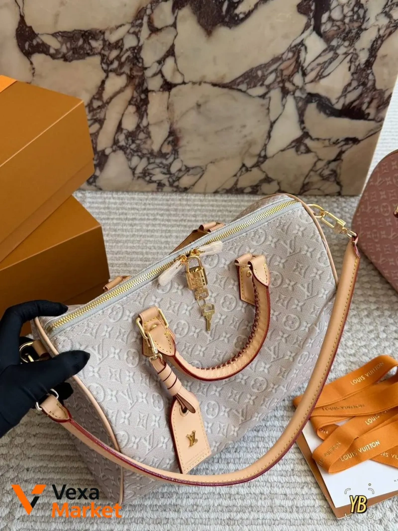 Louis Vuitton Speedy сумка шкіра/текстиль рожева 30х20х15 см — фото 4