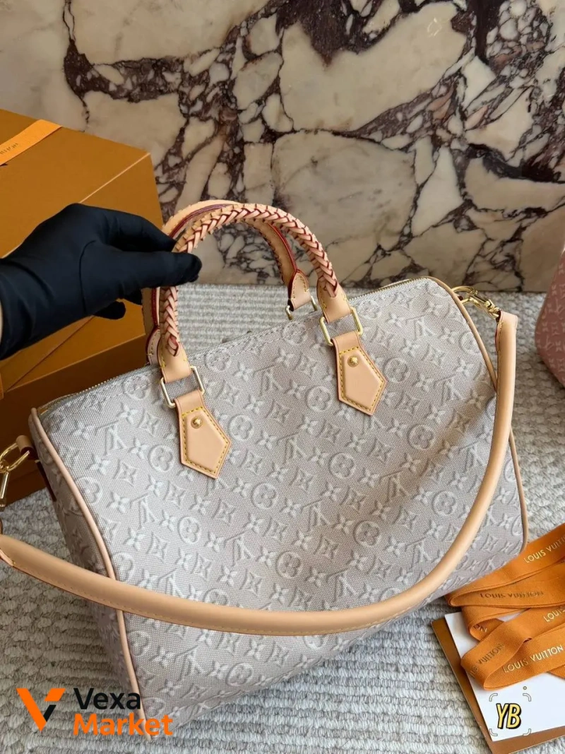 Louis Vuitton Speedy сумка шкіра/текстиль рожева 30х20х15 см — фото 7