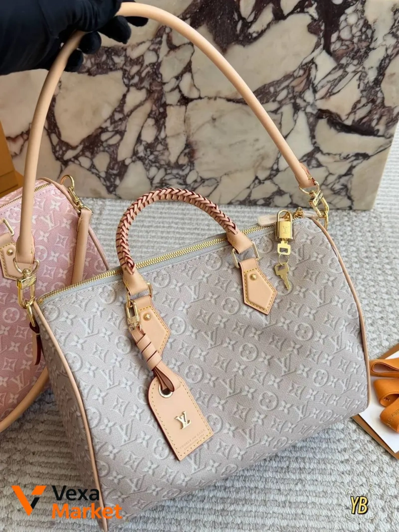 Louis Vuitton Speedy сумка шкіра/текстиль рожева 30х20х15 см — фото 8