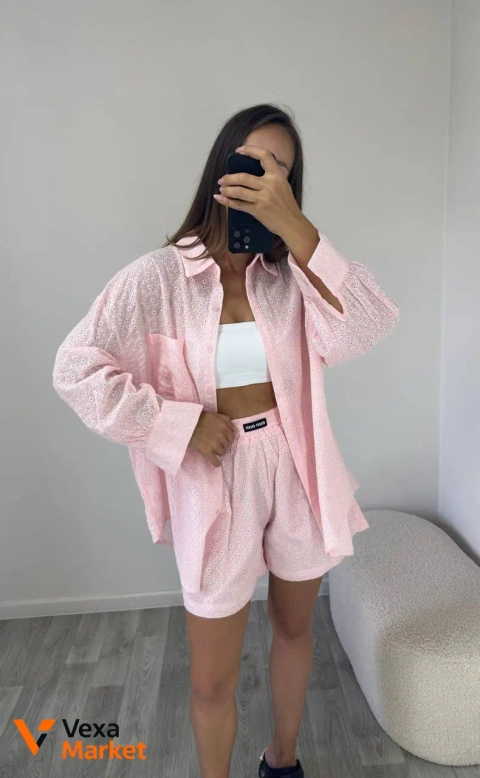 Костюм Miu Miu женский из 100% хлопка, прошва, розовый, размеры S M L