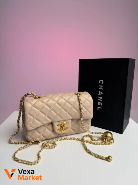 Chanel Mini 20 Classic Flap Bag Бежевая с золотой фурнитурой