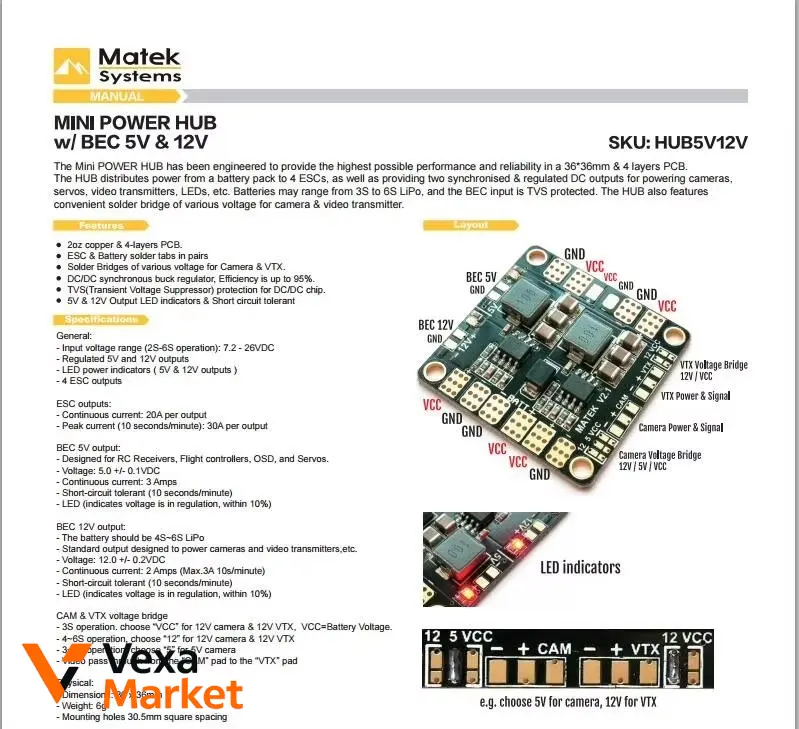 Плата розподілу живлення Matek PDB FCHUB-12S V2 та MINI POWER HUB V3.1 — фото 2