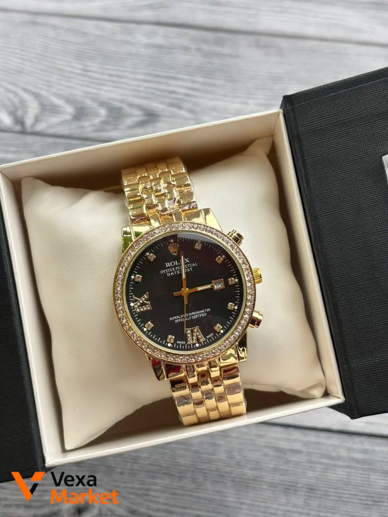 Женские часы Rolex с инкрустацией камнями и римскими цифрами — фото 2