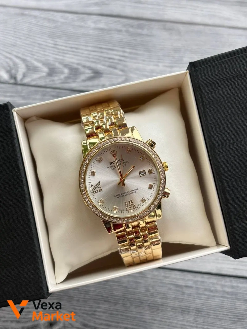 Женские часы Rolex с инкрустацией камнями и римскими цифрами — фото 3