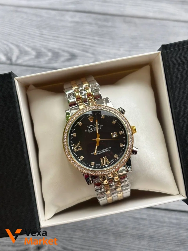Женские часы Rolex с инкрустацией камнями и римскими цифрами — фото 4