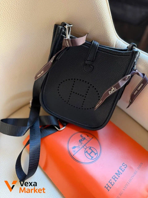 Сумка в стилі Hermes Evelyne шкіряна чорна 18×17×6,5 см