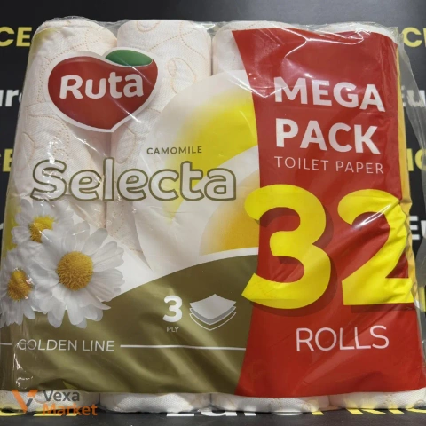 Туалетний папір Ruta Selecta Golden Line Camomile 32 рулони, 3-шаровий