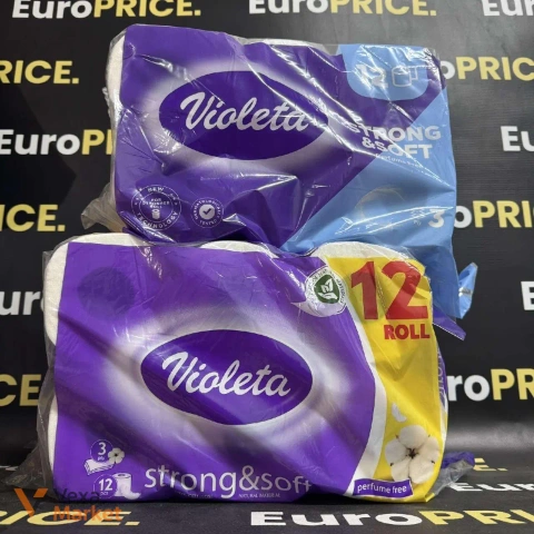 Туалетний папір Violetta Strong & Soft, 12 рулонів, 3-шаровий