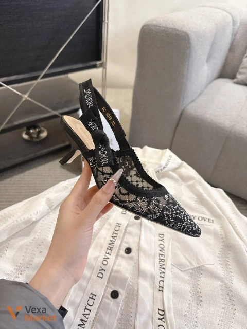 Туфлі Dior жіночі шкіряні текстильні чорні