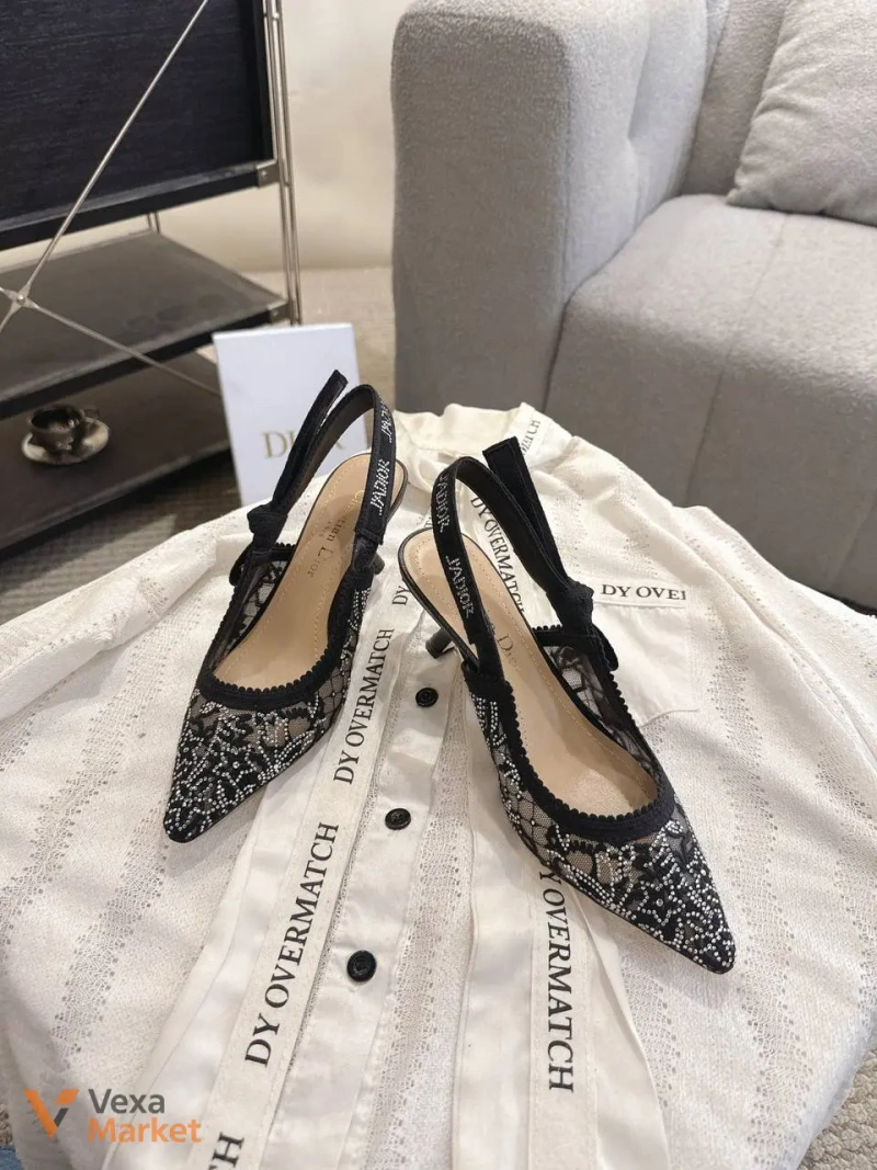 Туфлі Dior жіночі шкіряні текстильні чорні — фото 2